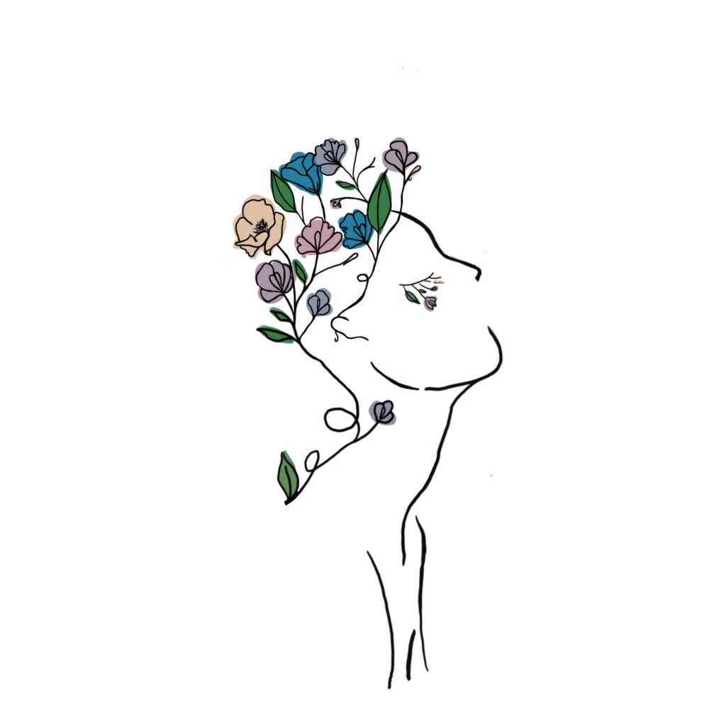 Image avec des fleurs à la place des cheveux