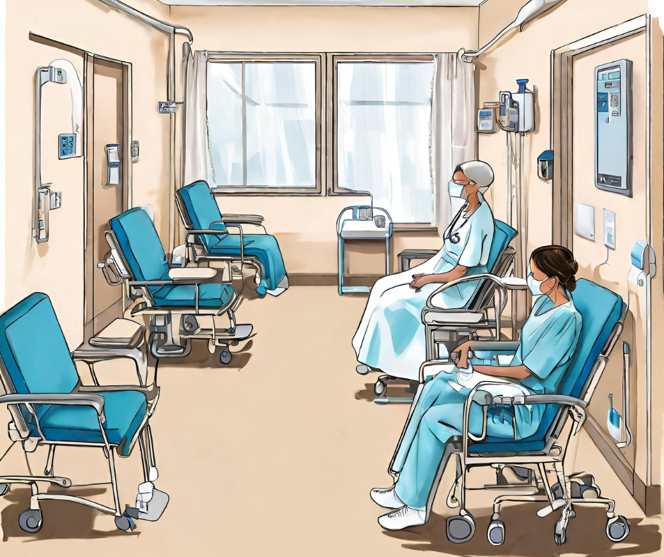 dessin de patient en hôpital de jour pour traiter la leucémie avec la chimiothérapie